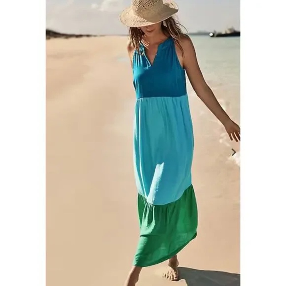 NWT J. Jill Blue and Green Women's Maxi Sleeveless Dress
